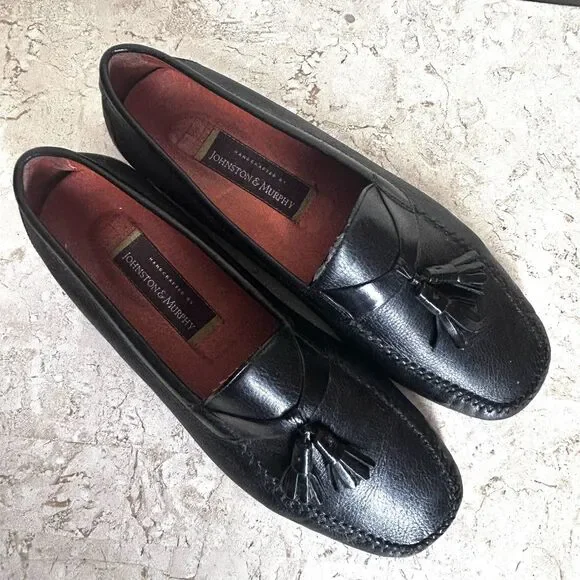 Johnston Murphy Shoes Mens 11 M Black Leather Loafers Tassels Office Date Night - Picture 6 of 12